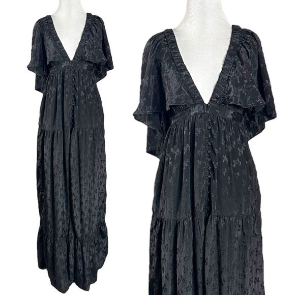 Free People Ethereal Witchy Fairy Cha Cha Maxi Dress Black Large Bohemian Goth - Picture 8 of 16